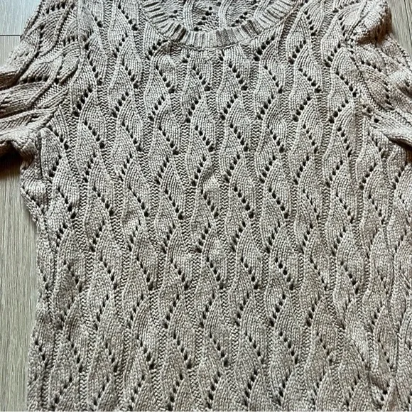LOFT tan wool blend crochet pullover Long Sleeve sweater SZ  M - Picture 3 of 8